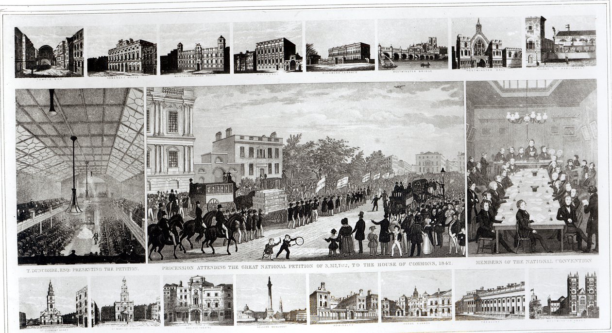 Scene Associate alla Presentazione della Petizione al Parlamento da Thomas Duncombe nel 1842 da English School