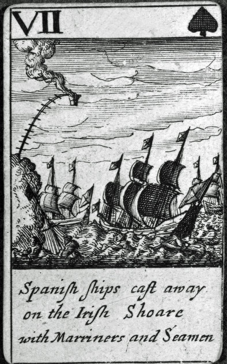 Navi spagnole naufragate. VII di picche da un mazzo di carte da gioco da English School
