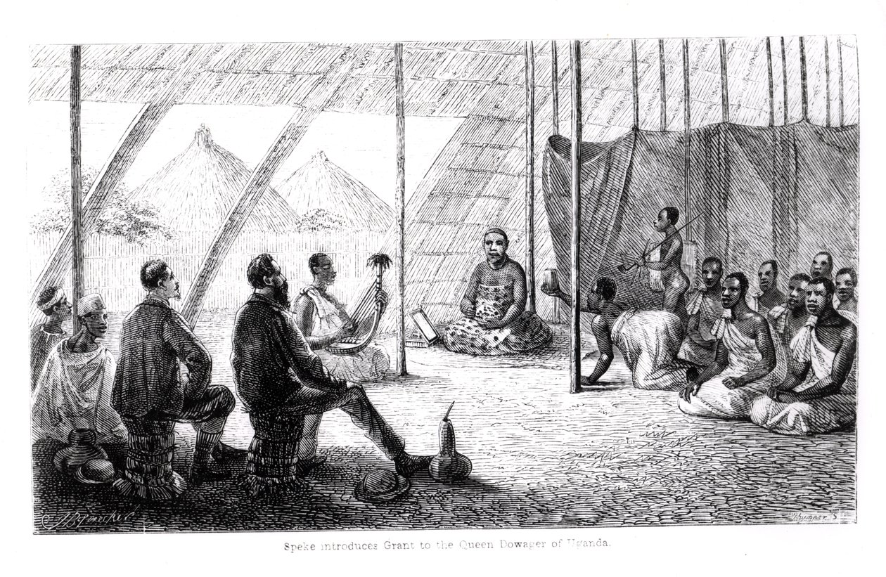 Speke (1827-64) presenta Grant (1827-92) alla Regina Vedova dell
