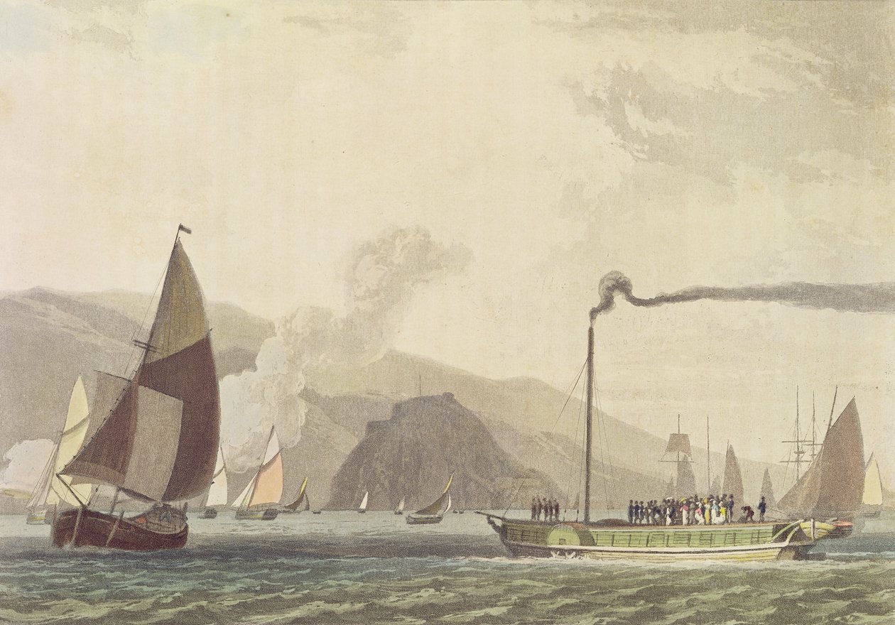 Battello a vapore sul Clyde vicino a Dumbarton, 1802 da English School