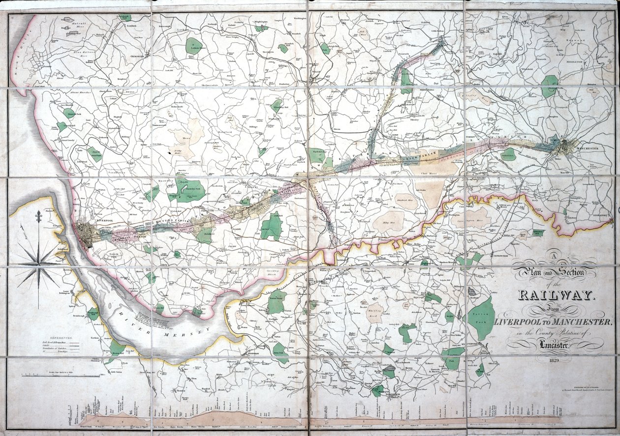 Mappa di Stephenson della Liverpool & Manchester Railway, c.1824-1830 da English School