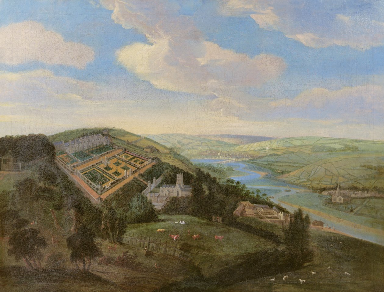 Tawstock Court nel Devon, con una veduta di Barnstable in lontananza, c.1740 da English School