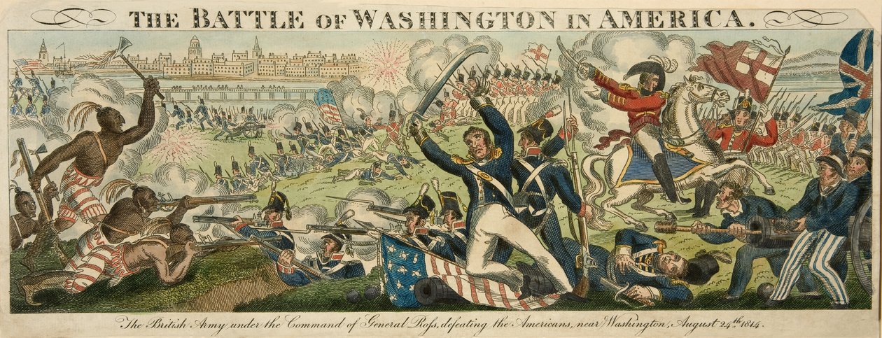 La battaglia di Washington in America, 24 agosto 1814, pub. c.1816 da English School