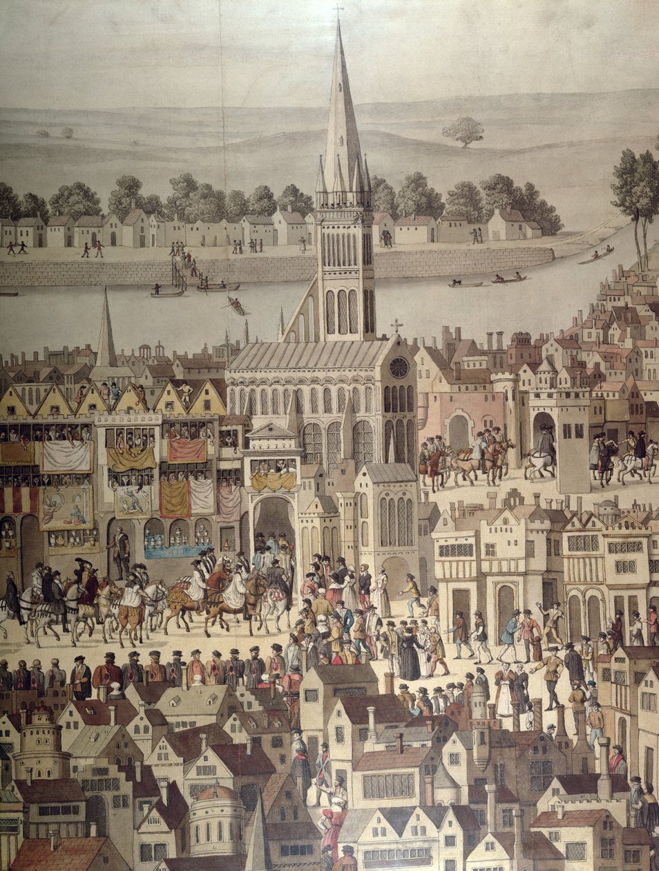 La processione di incoronazione di Re Edoardo VI (1537-53) nel 1547 (dettaglio) da English School