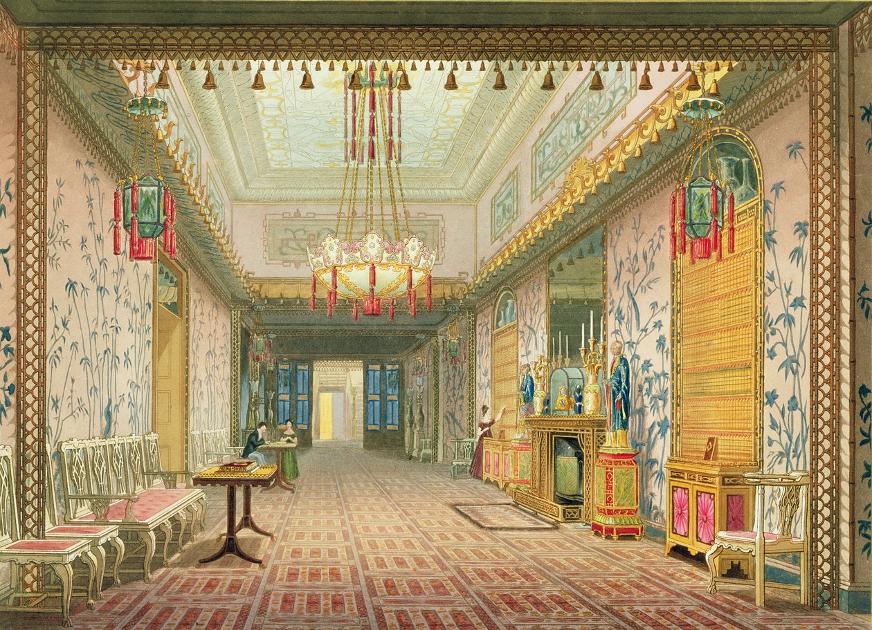 Il corridoio o galleria lunga nella sua fase finale, da Vedute del Royal Pavilion, Brighton di John Nash (1752-1835) 1826 da English School