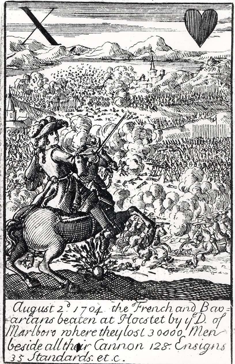 Il Duca di Marlborough Sconfigge i Francesi e i Bavaresi nella Battaglia di Blenheim, 2 agosto 1704, carta da gioco inglese da English School