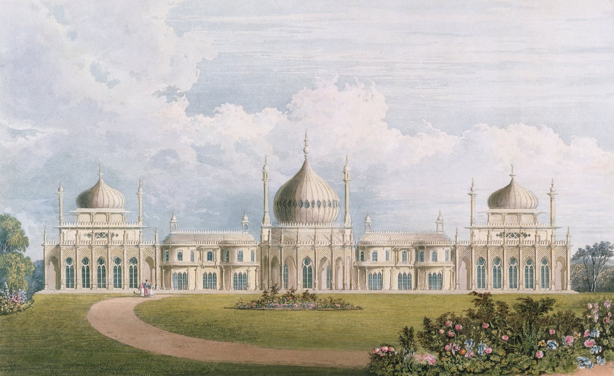 La facciata est, da Vedute del Royal Pavilion, Brighton di John Nash (1752-1835) 1826 da English School