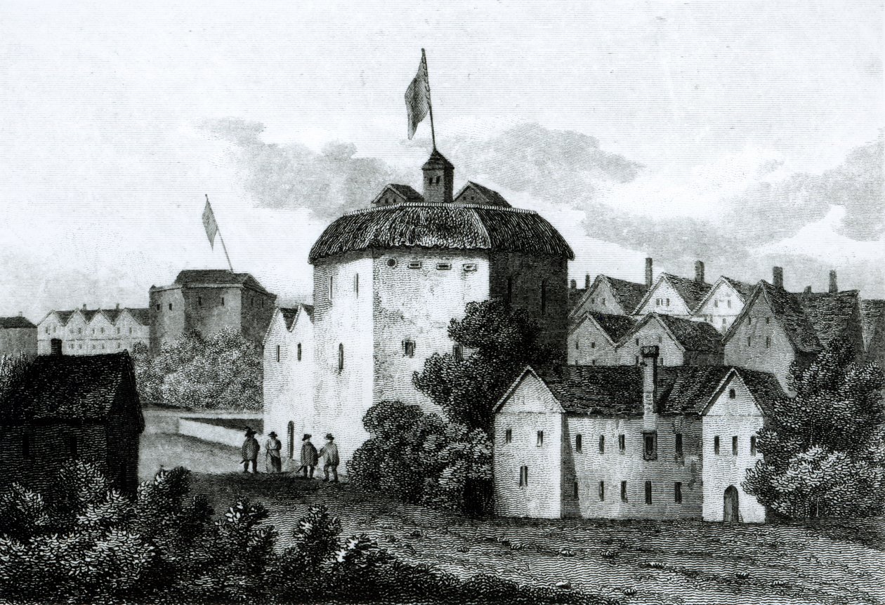 Il teatro Globe sulla Bankside come appariva durante il regno di Giacomo I (1566-1625) 1672 da English School