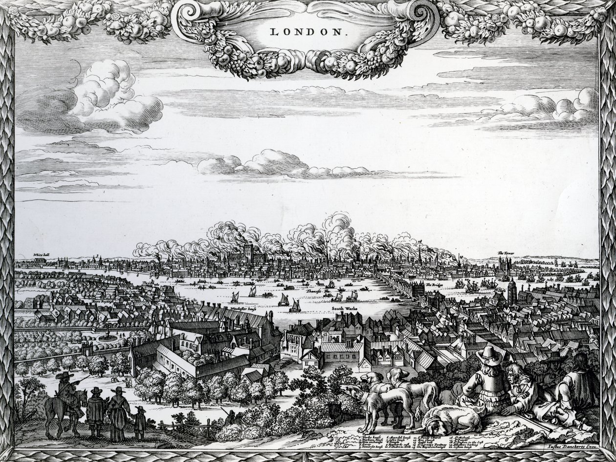 Il Grande Incendio di Londra, inciso da Justus Danckerts, c.1670-90s da English School
