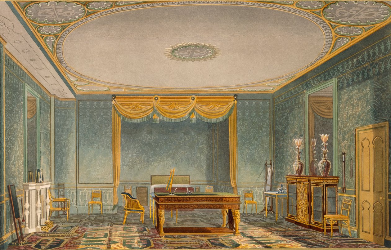 La camera del re, da Vedute del Royal Pavilion, Brighton di John Nash (1752-1835) 1826 da English School