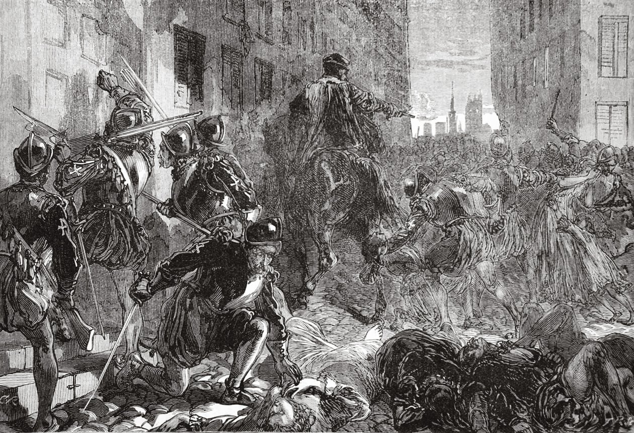 La notte del massacro di San Bartolomeo, illustrazione da La storia del protestantesimo di James Aitken Wylie (1808-1890), pub. 1878 da English School