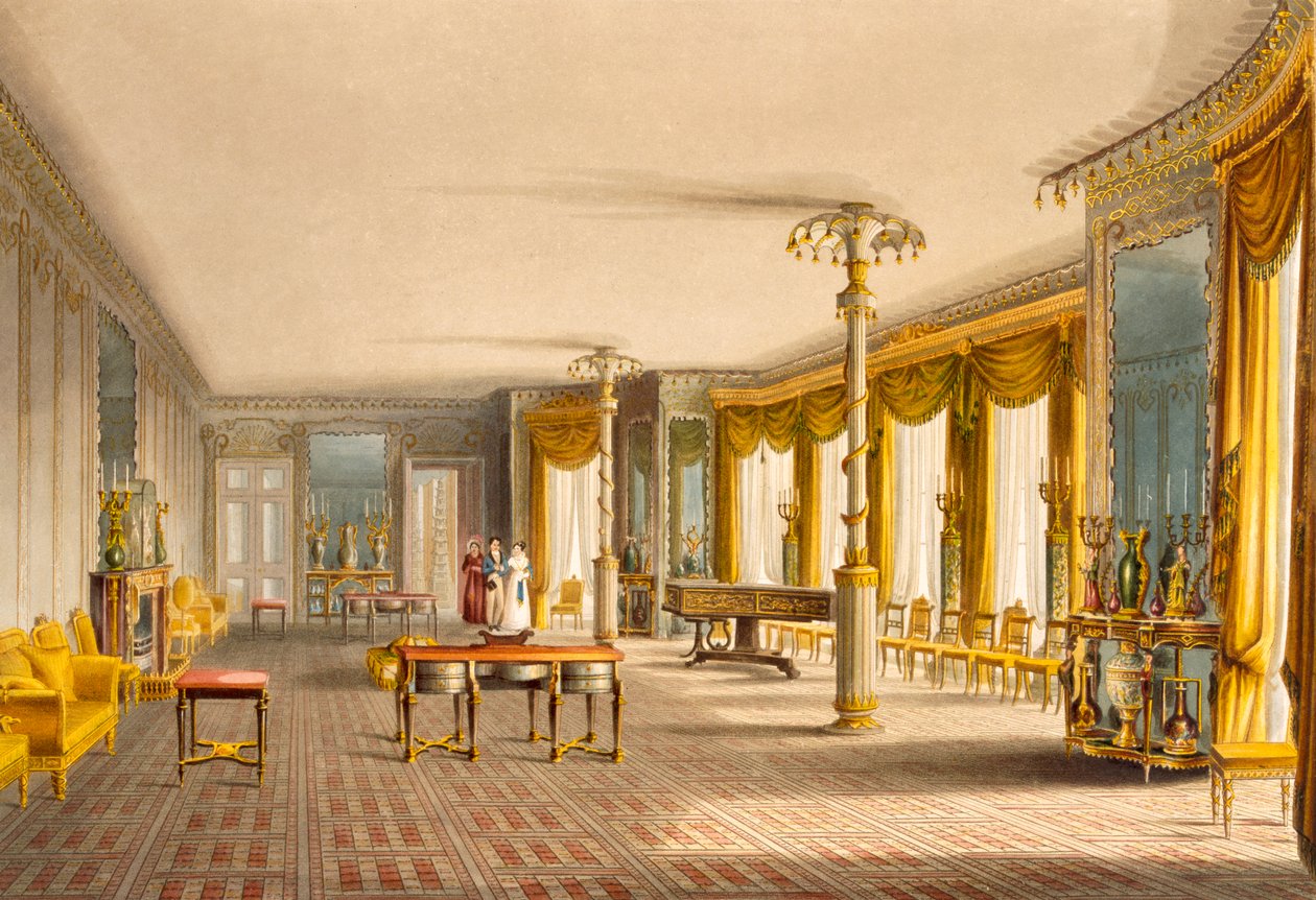 La sala nord, o galleria della musica da Vedute del Royal Pavilion, Brighton di John Nash (1752-1835) 1826 da English School