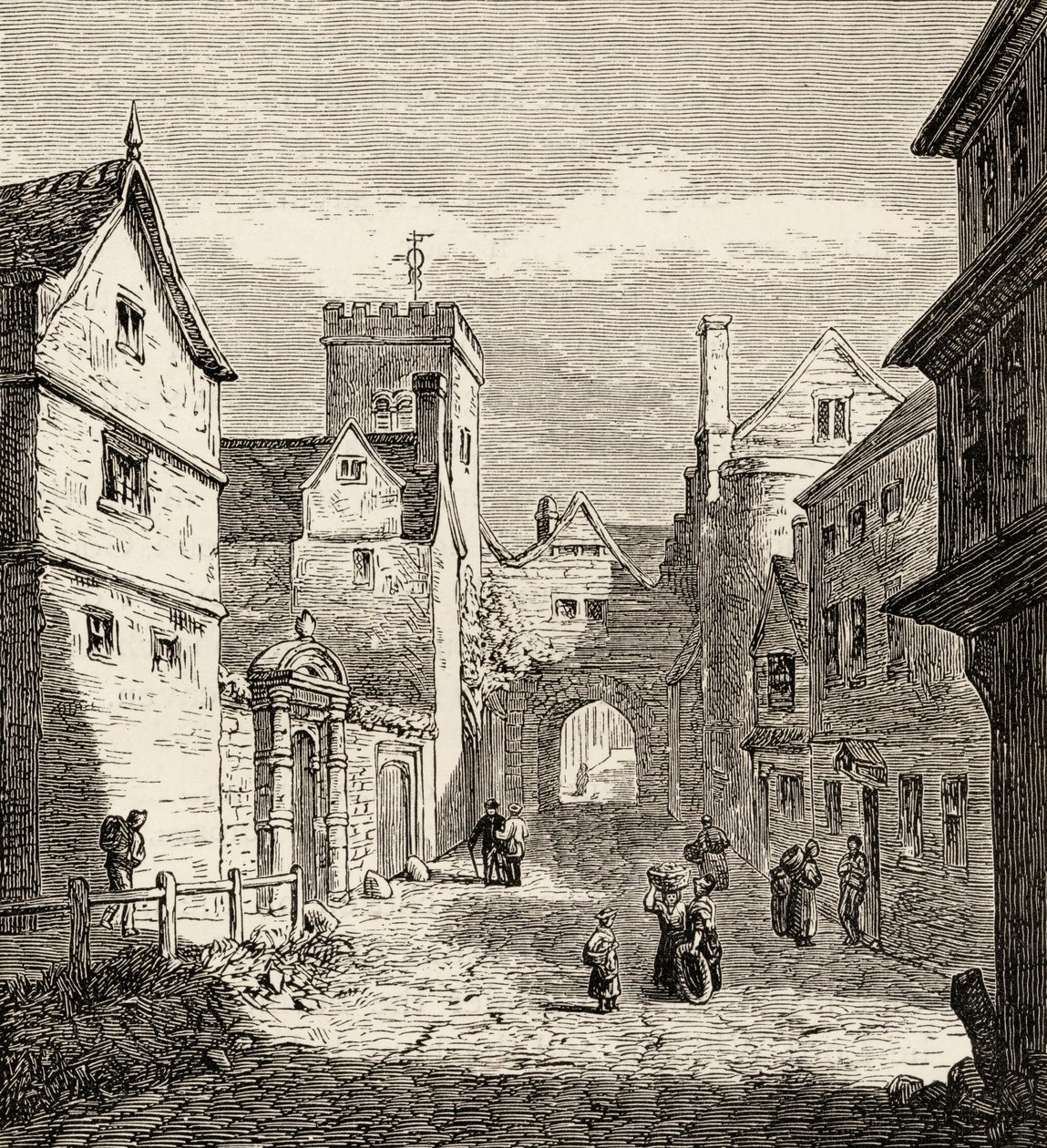 La Porta Nord e la prigione di Bocardo, Oxford, c.1865 (incisione su legno) da English School