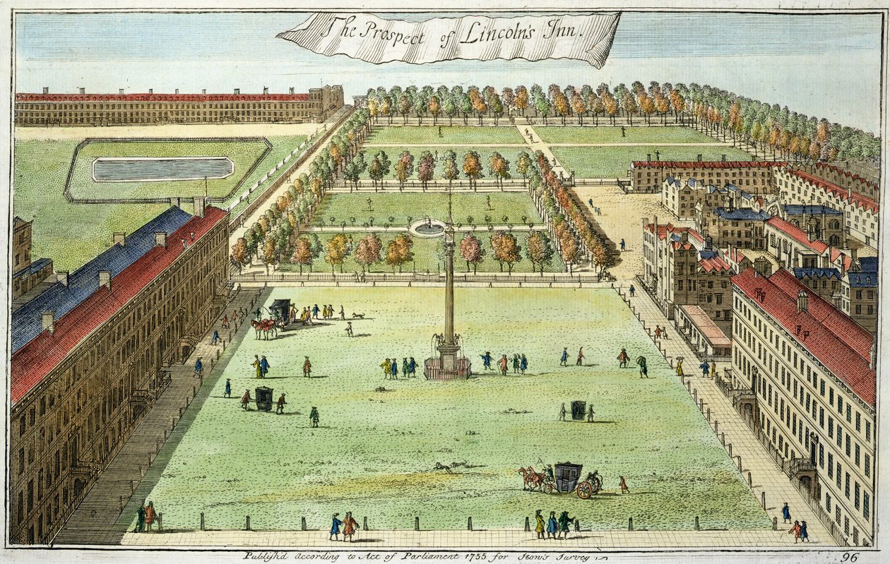 La prospettiva di Lincolns Inn, per Stows Survey of London, pub. 1755 da English School