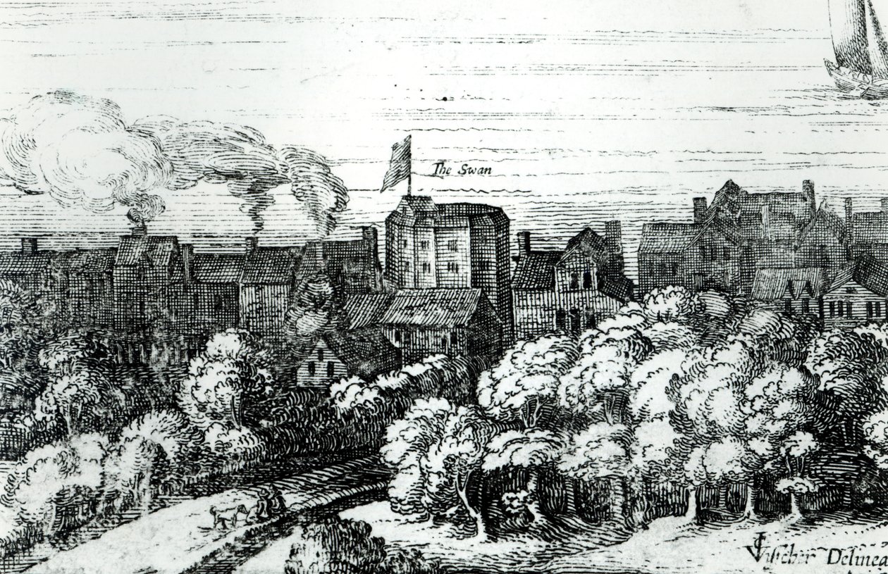 Il Teatro del Cigno sulla riva come appariva nel 1614 da English School