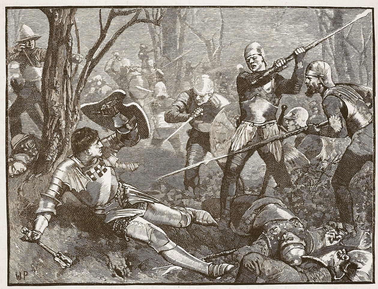La morte del King Maker nella battaglia di Barnet, c.1880, illustrazione da Cassells Illustrated History of England da English School