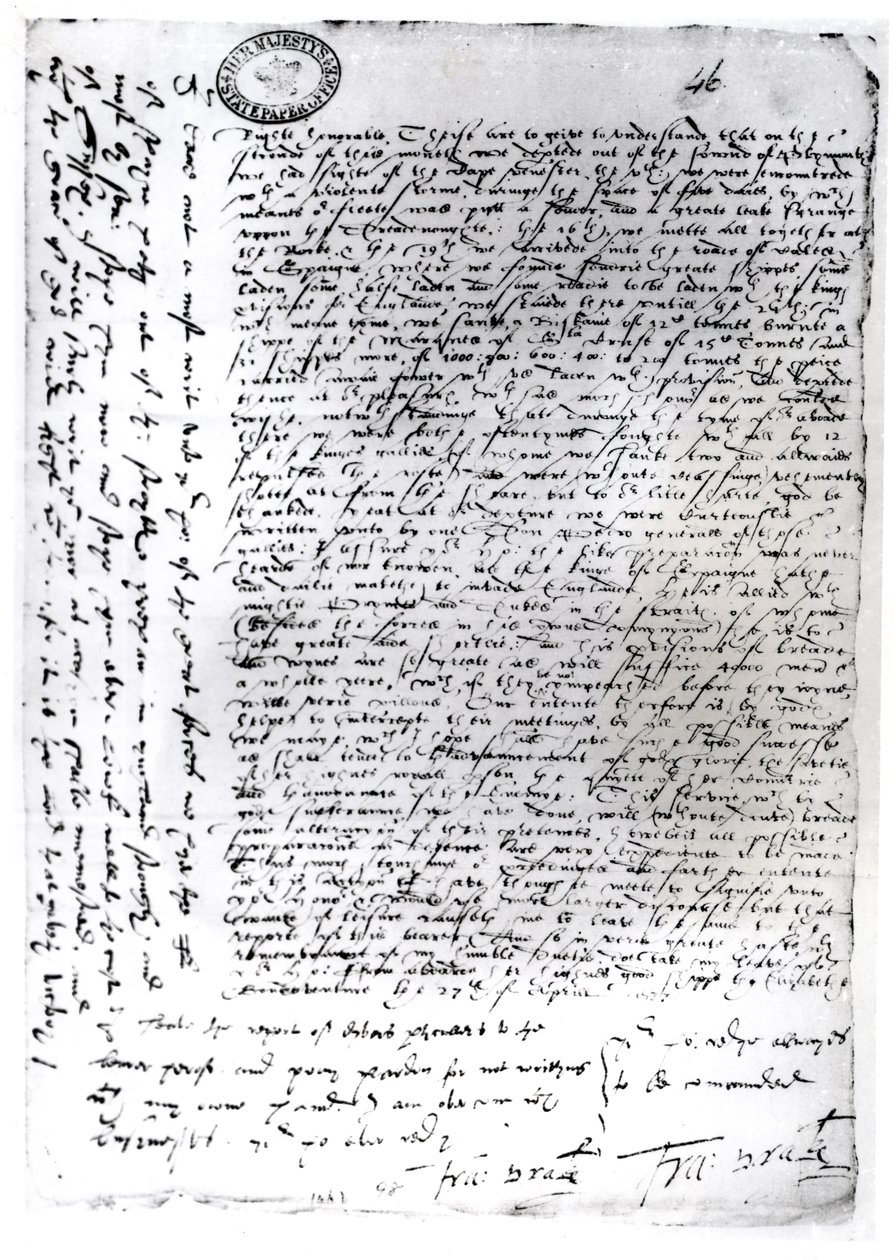 Le spedizioni scritte di Sir Francis Drake (c.1540-96) da Cadice, 1587 da English School