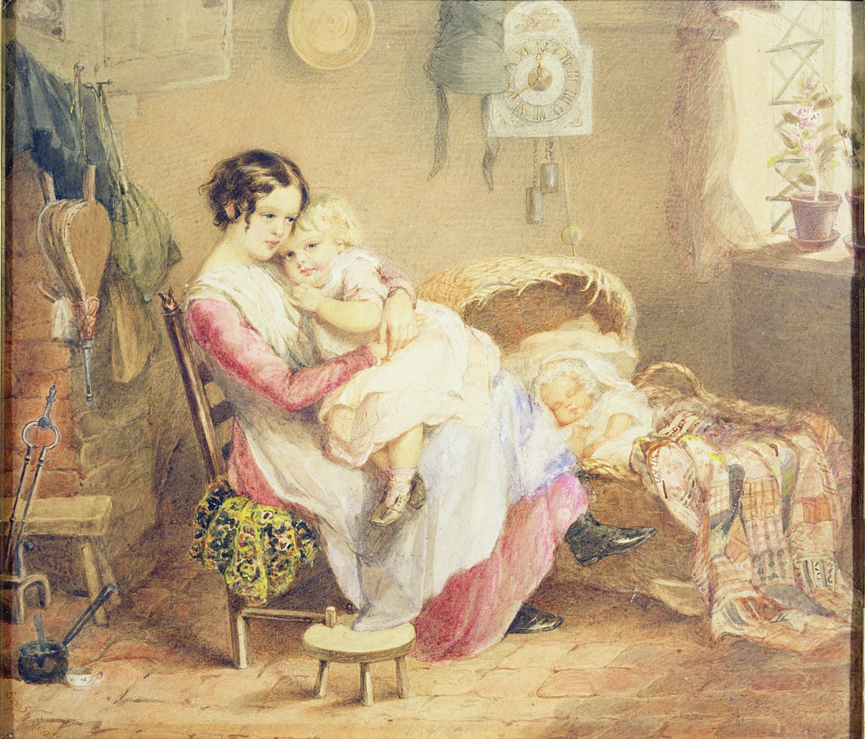 Tre bambini in un interno rustico da English School