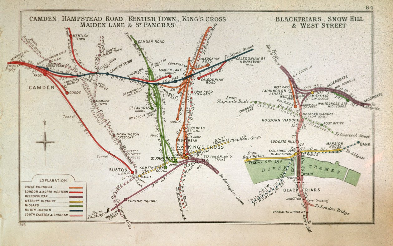 Mappa dei trasporti di Londra, c.1915 da English School