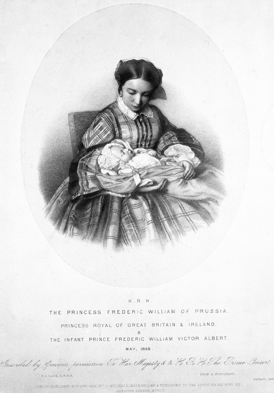 Victoria, la Principessa Reale (1840-1901) con suo figlio, il Principe Federico Guglielmo Vittorio Alberto, maggio 1859, da una fotografia da English School