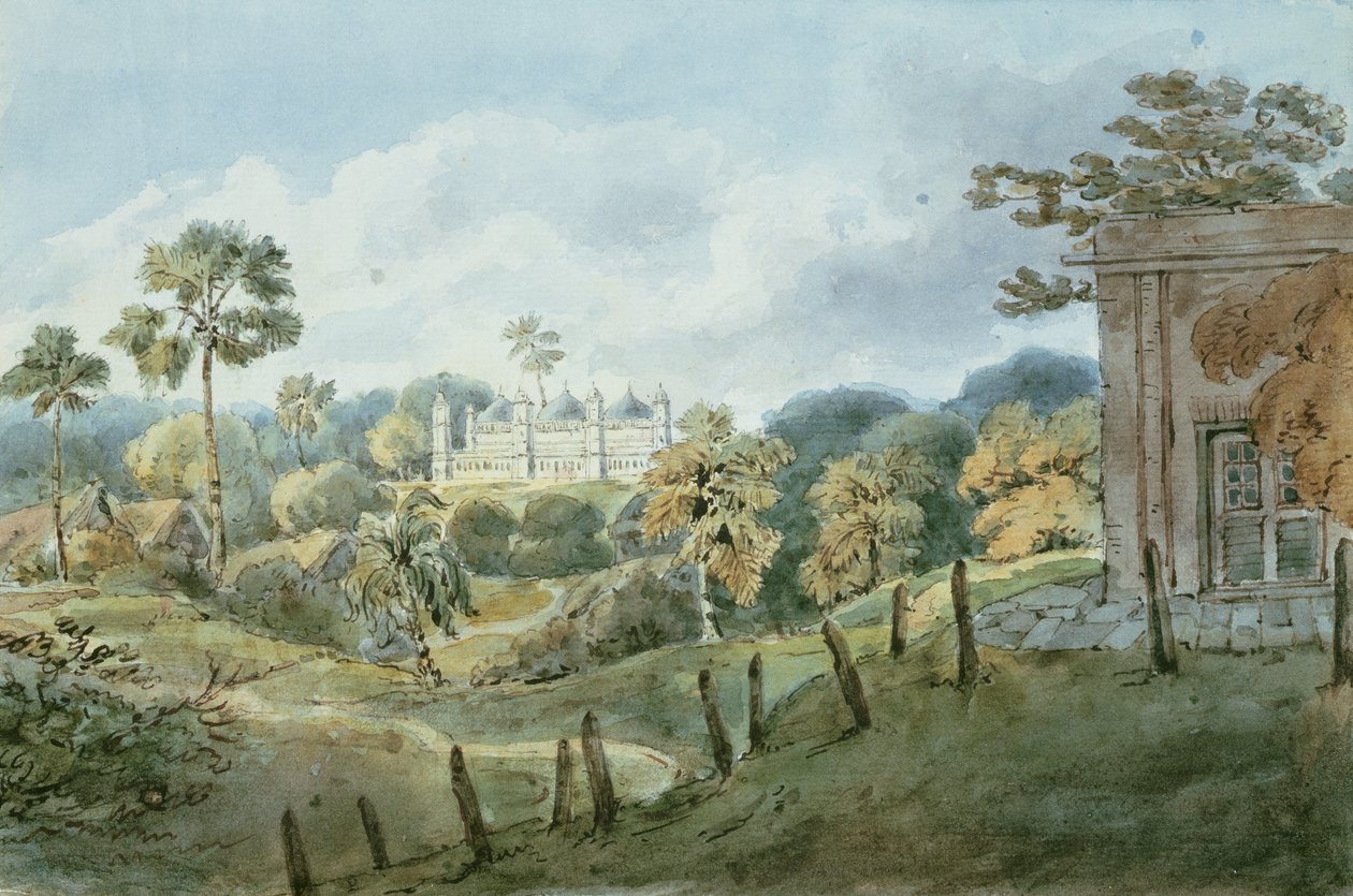 Veduta dal bungalow del capitano Williams a Mongheer (Munger), c.1808 da English School