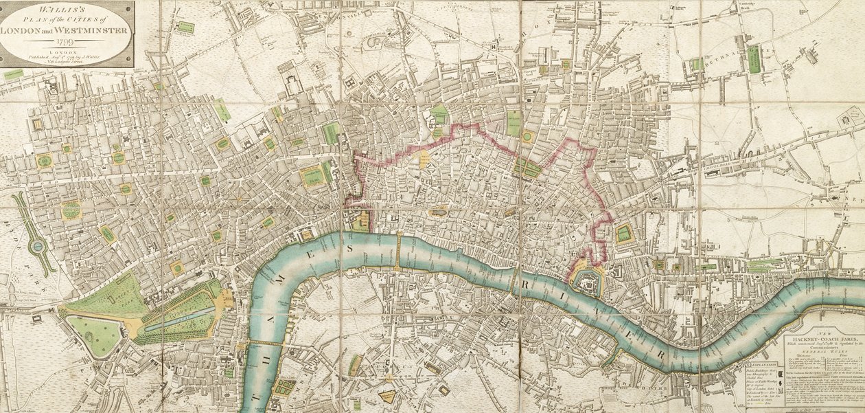 Mappa piegata di Wallis della città di Londra e Westminster, 1799 da English School