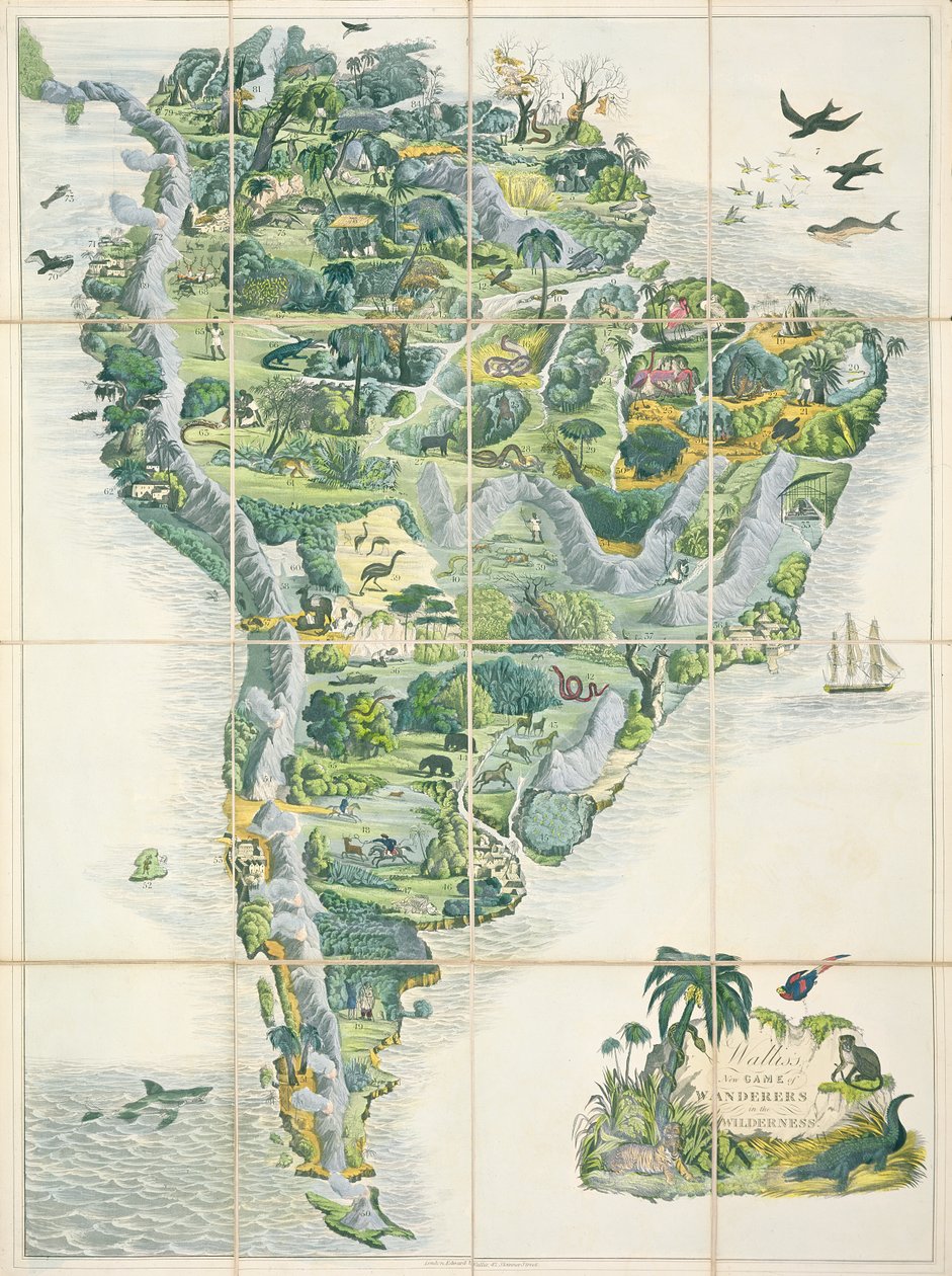 Il nuovo gioco di Wallis dei vagabondi nel deserto, gioco da tavolo, pubblicato da Edward Wallis, c.1844 da English School