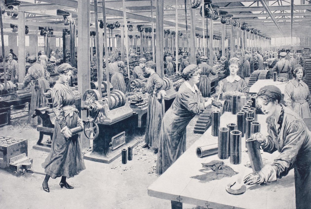 Donne che lavorano in una fabbrica di munizioni nel 1915 da English School