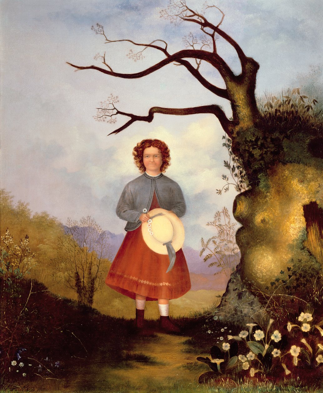 Giovane Ragazza in un Paesaggio con Primule, c.1850 da English School