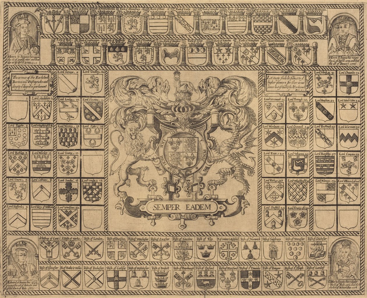 Stemmi con ritratti angolari di Enrico VII, Enrico VIII, Edoardo VI e Maria da English 16th Century