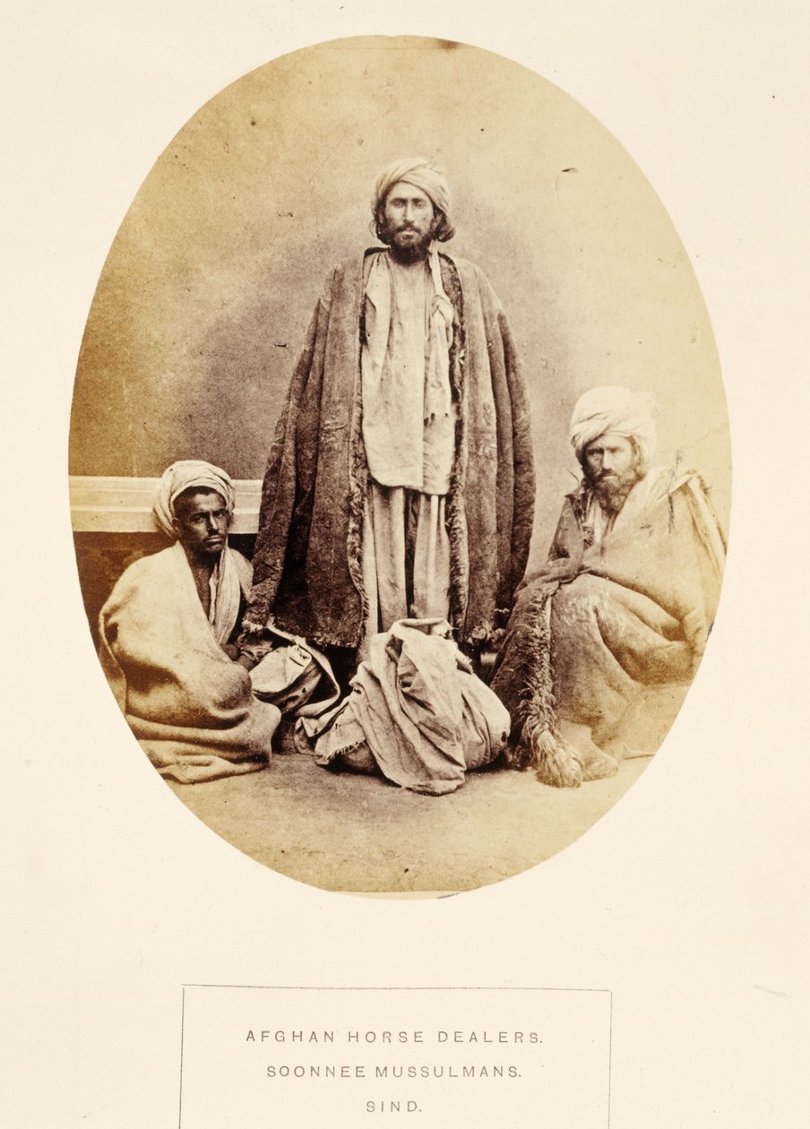 Commercianti di cavalli afgani, Soonnee Mussulmani, Sind, da The People of India, di J. Forbes Watson, pubblicato 1868 (albumen print) da English Photographer