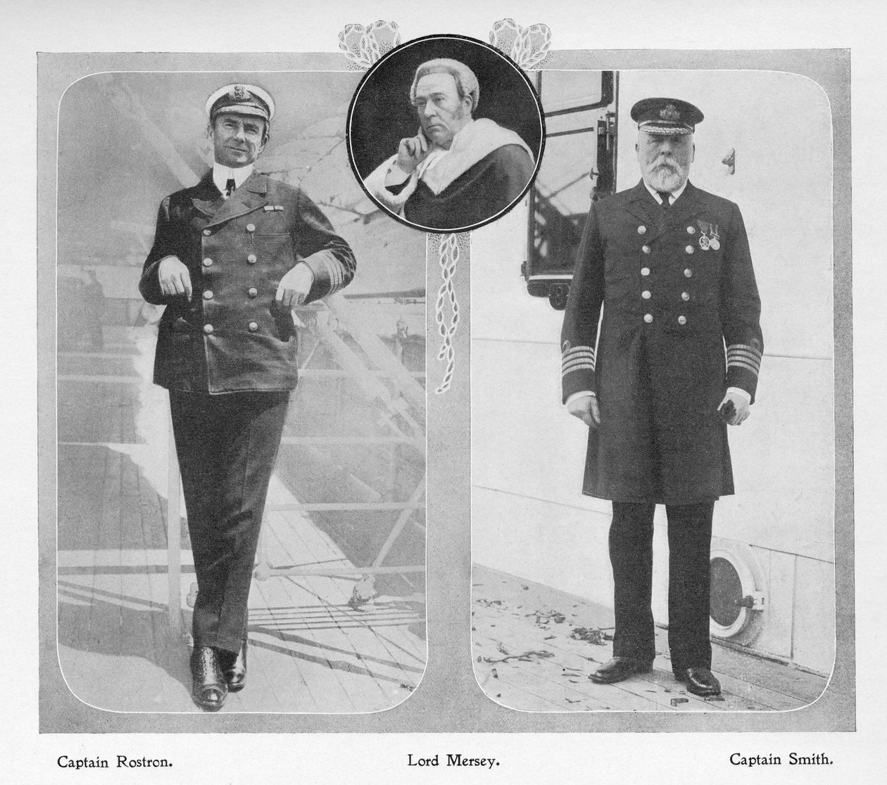 Arthur Henry Rostron, capitano della RMS Carpathia che ha salvato i sopravvissuti del Titanic (sinistra), Lord Mersey che ha presieduto la Commissione d