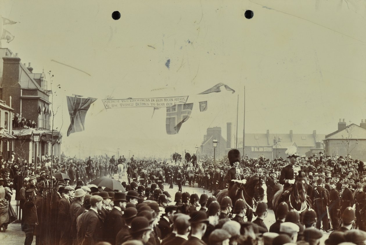 Tunnel di Blackwall: cerimonia di apertura con il Principe di Galles, futuro Re Edoardo VII, e la Principessa Alessandra, 1897 da English Photographer