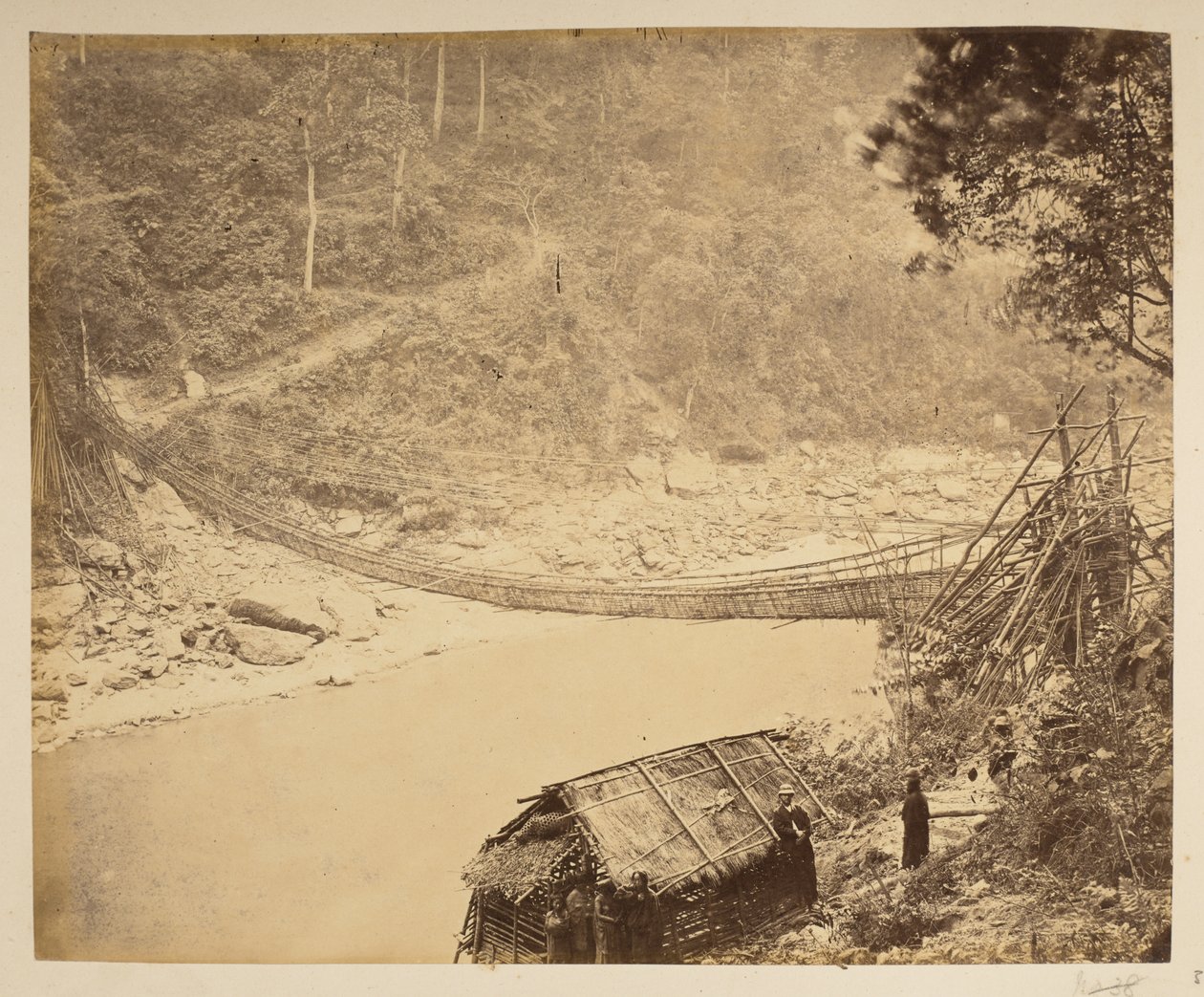 Ponte sospeso di canne sul Teesta, verso il Bhootan. Vedute di Darjeeling. 1870 da English Photographer