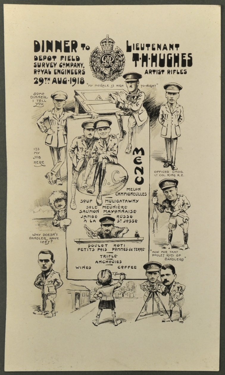 Cena per il Tenente T. H. Hughes, Artist Rifles, Depot Field Survey Company, Royal Engineers, 29 agosto 1918 da English Photographer