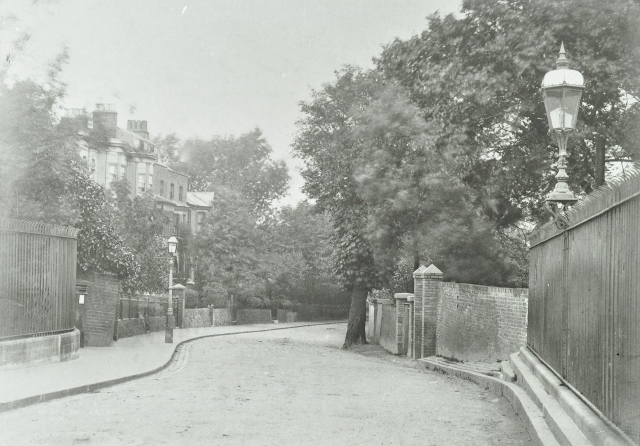Highgate Archway: approccio orientale con vecchia lampada fissata alle ringhiere, 1896 da English Photographer