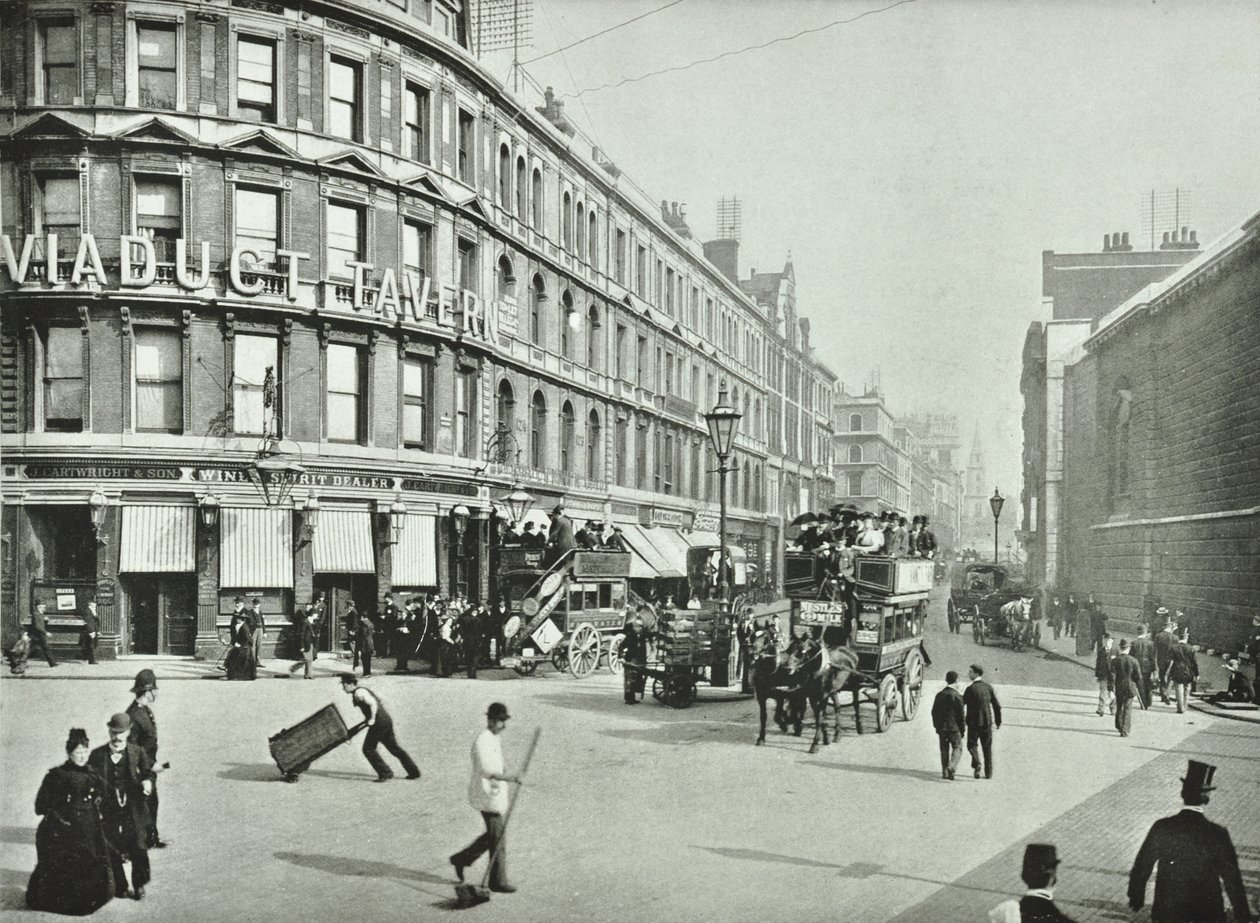 Newgate Street, guardando a est da Old Bailey, Città di Londra, 1890 da English Photographer