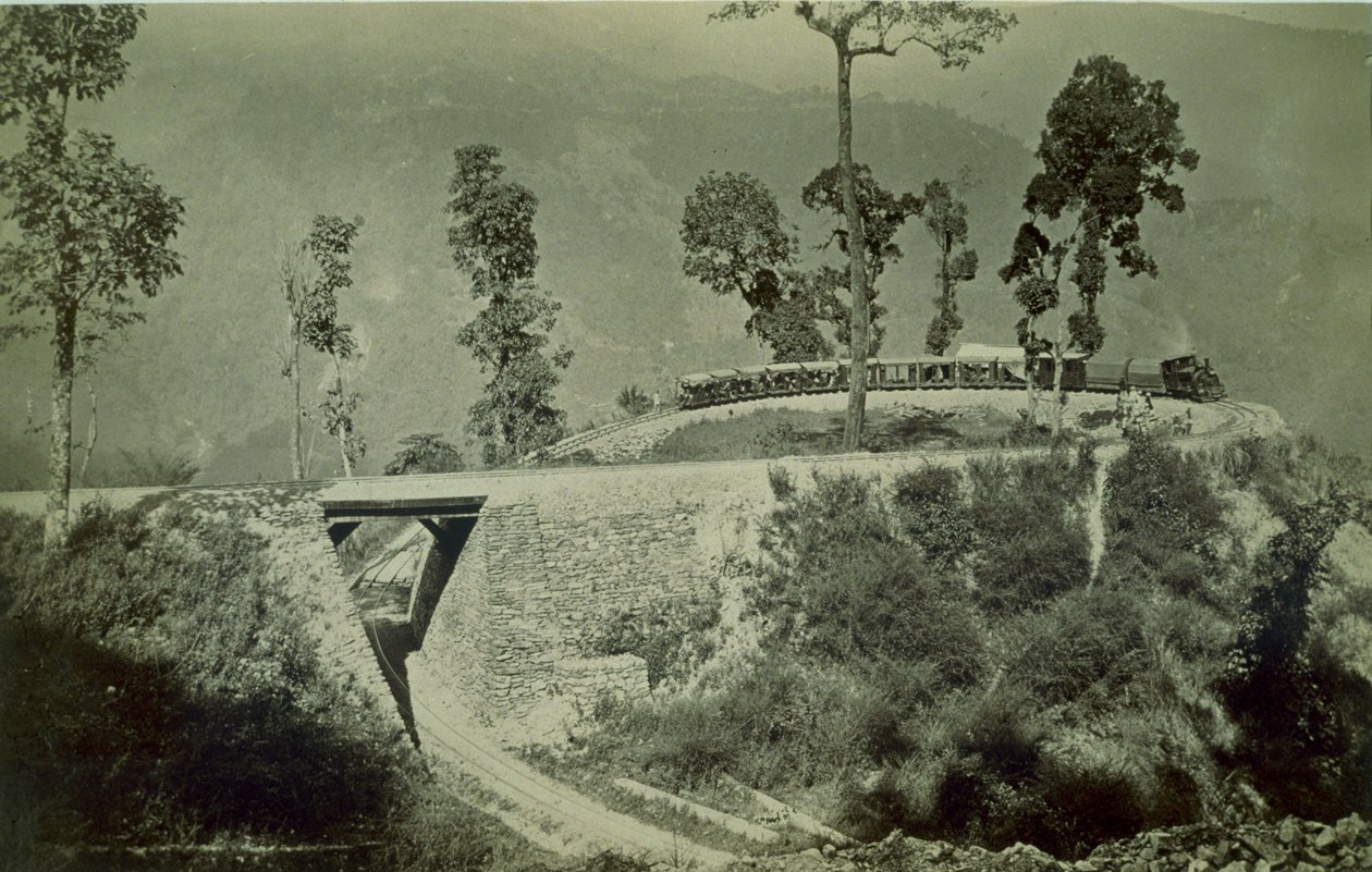 Il loop ad Agony Point a Tindharia sulla Ferrovia Himalayana del Darjeeling, 1880s da English Photographer