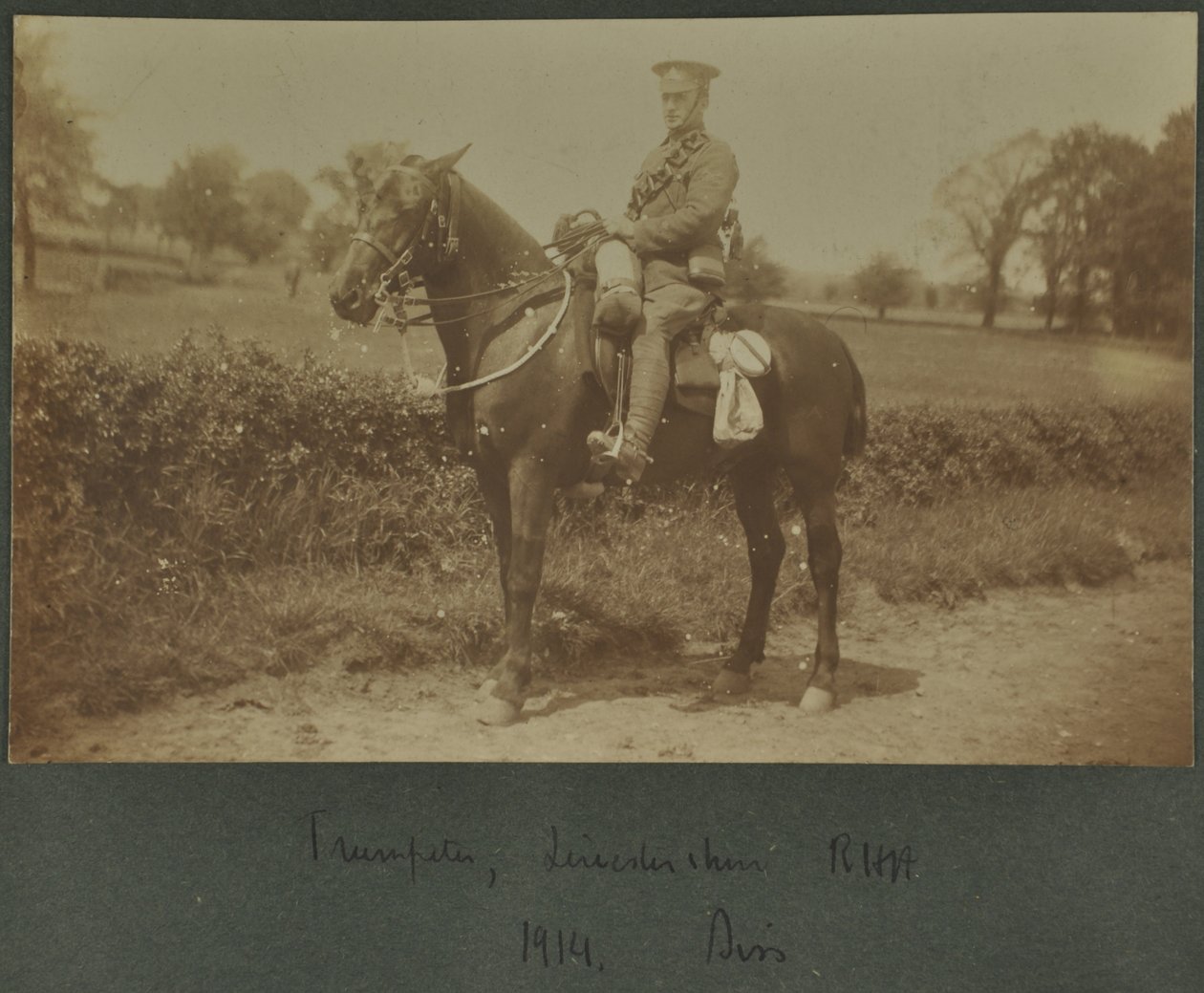 Trombettiere della Leicestershire Royal Horse Artillery in un campo di addestramento a Diss, 1914 da English Photographer