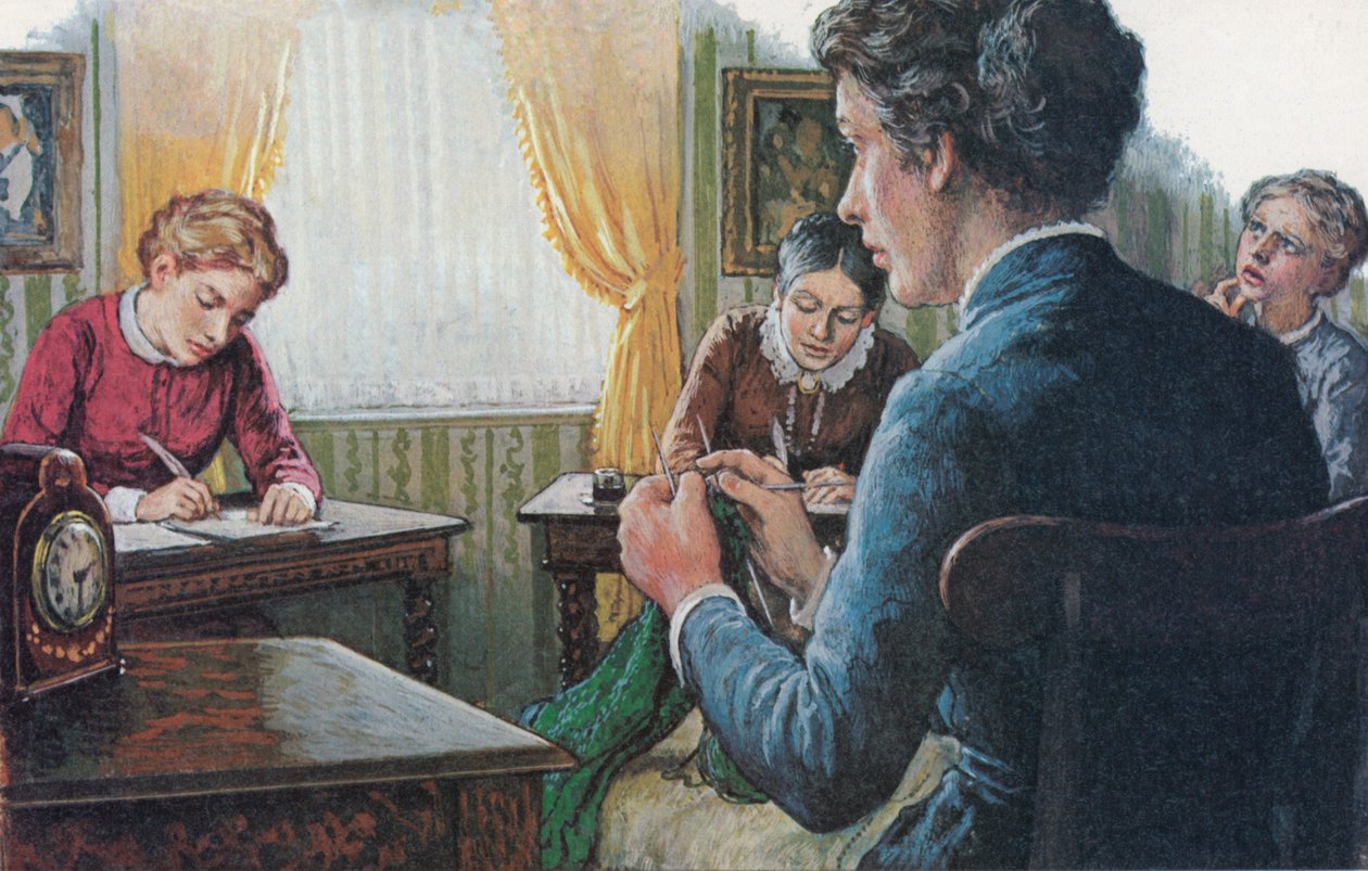 1873, tre studenti del Girton College appena fondato sostengono gli esami finali di laurea (litografia a colori) da English School