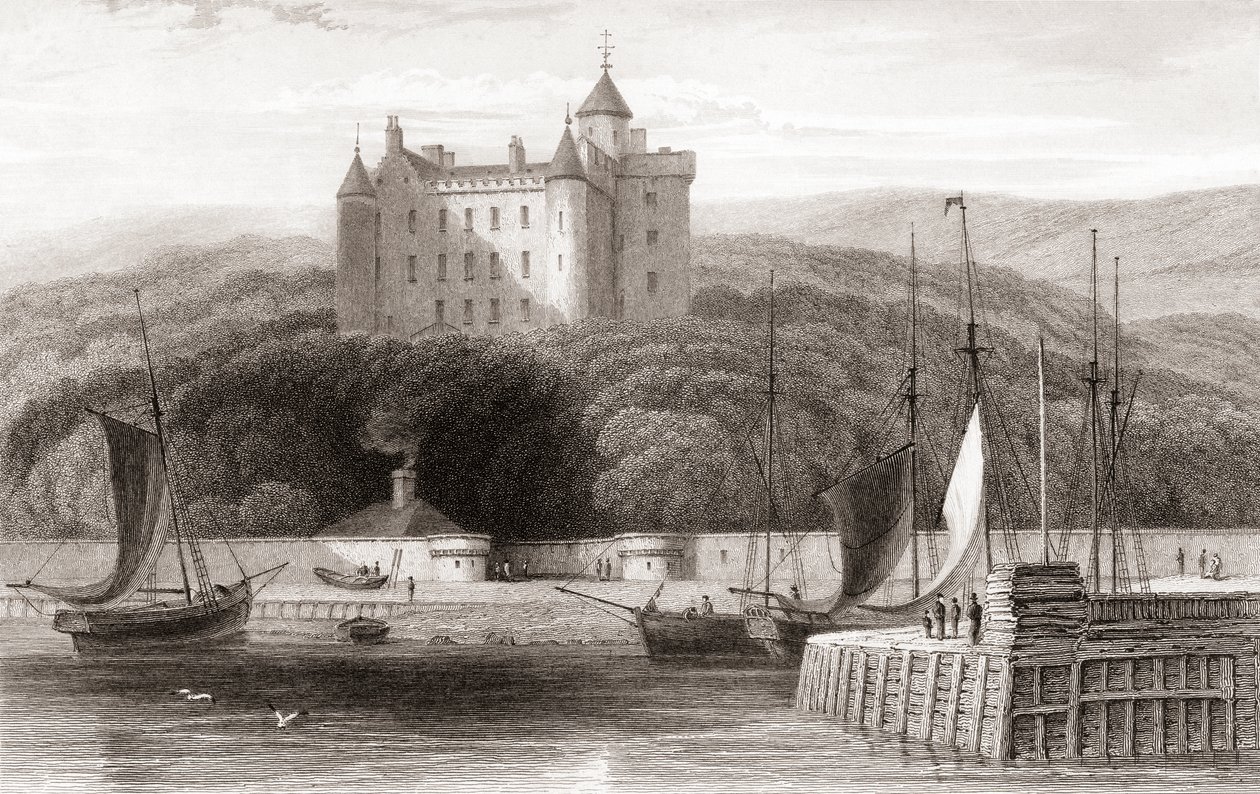 Veduta del XIX secolo del Castello di Dunrobin, Sutherland, Scozia. Da Churton