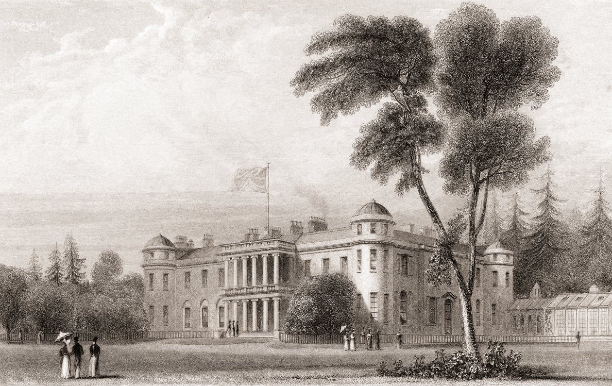 Veduta del XIX secolo di Goodwood House, West Sussex, Inghilterra meridionale. Da Churton