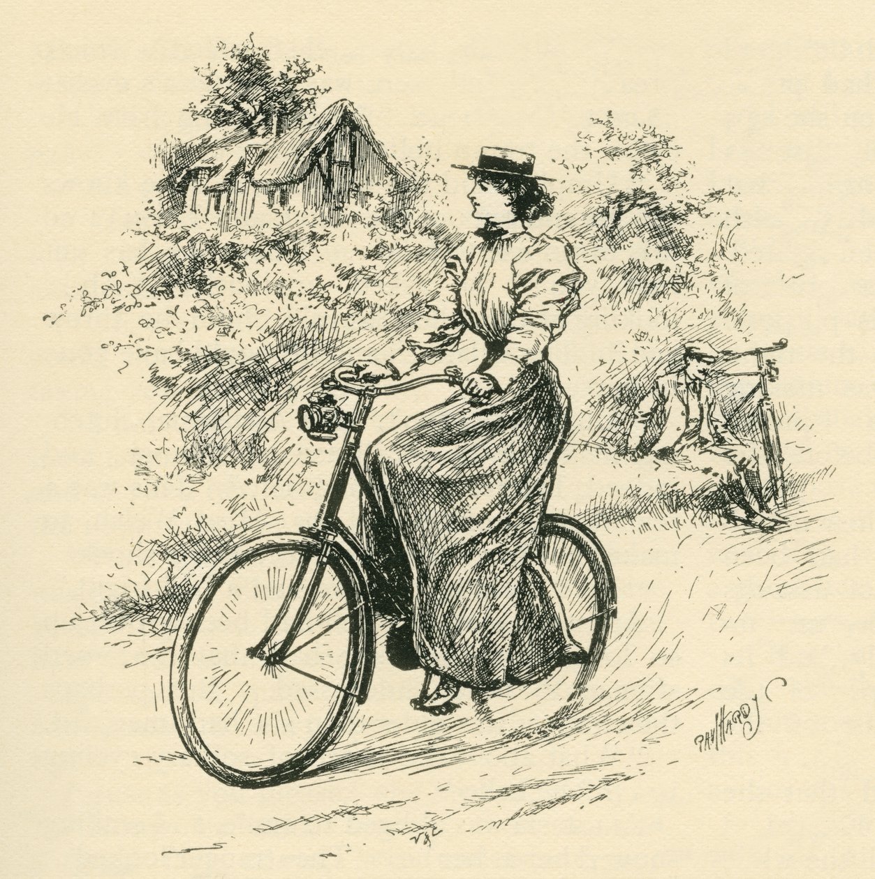 Una ciclista del XIX secolo. Da The Strand Magazine pubblicato nel 1897. da English School
