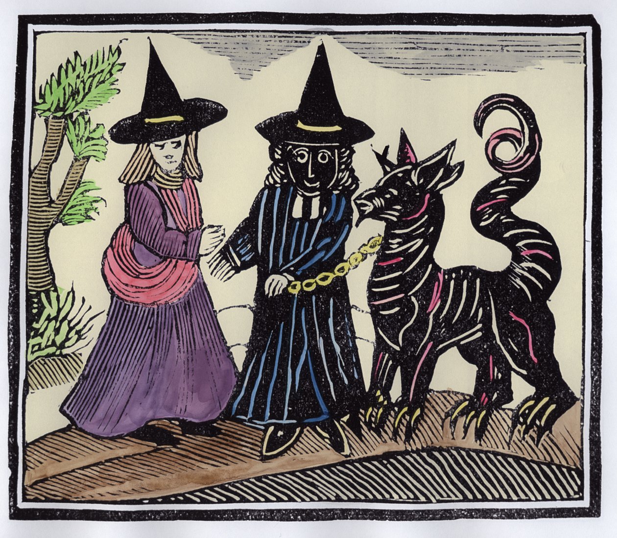 Una Strega Nera e una Bianca con un Animale Diabolico, Illustrazione da una raccolta di chapbook sull