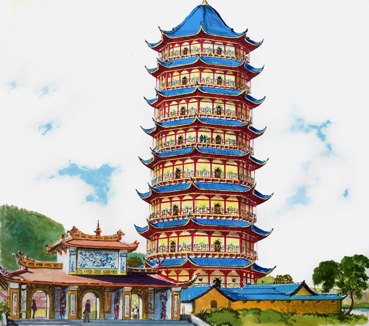 Una pagoda cinese, illustrazione da "Il tesoro". da English School