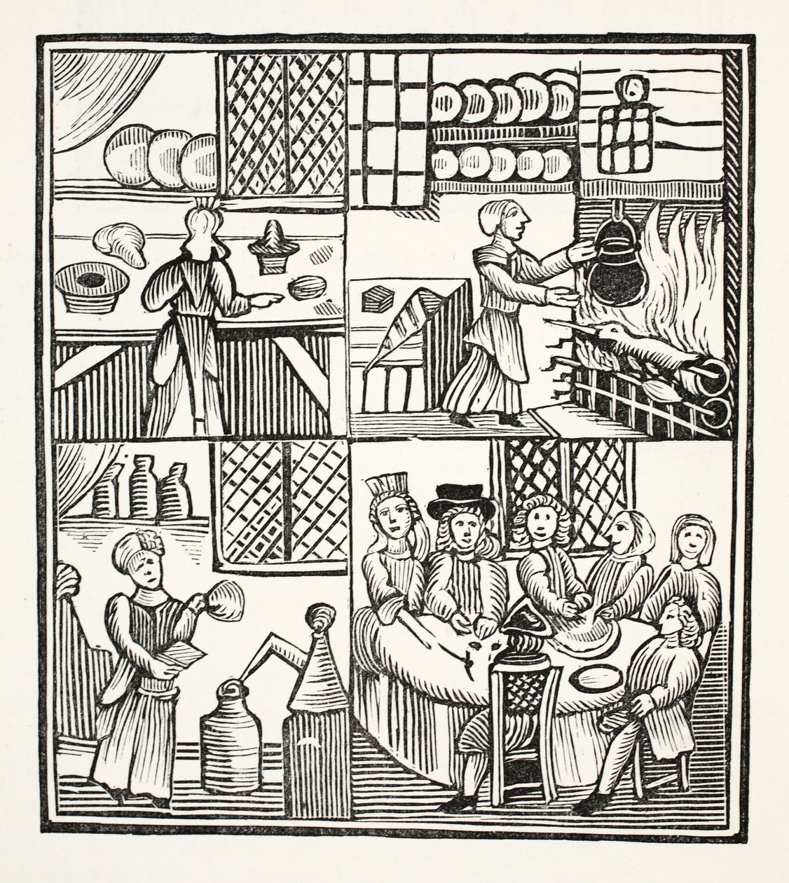 Una raccolta di ricette di cucina, illustrazione da Chap-books del XVIII secolo di John Ashton, pub. 1882 da English School