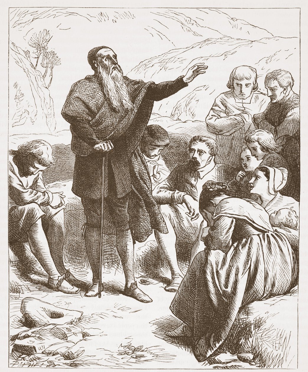Un conventicolo: culto sulla collina, illustrazione da The History of Protestantism di James Aitken Wylie, pub. 1878 da English School