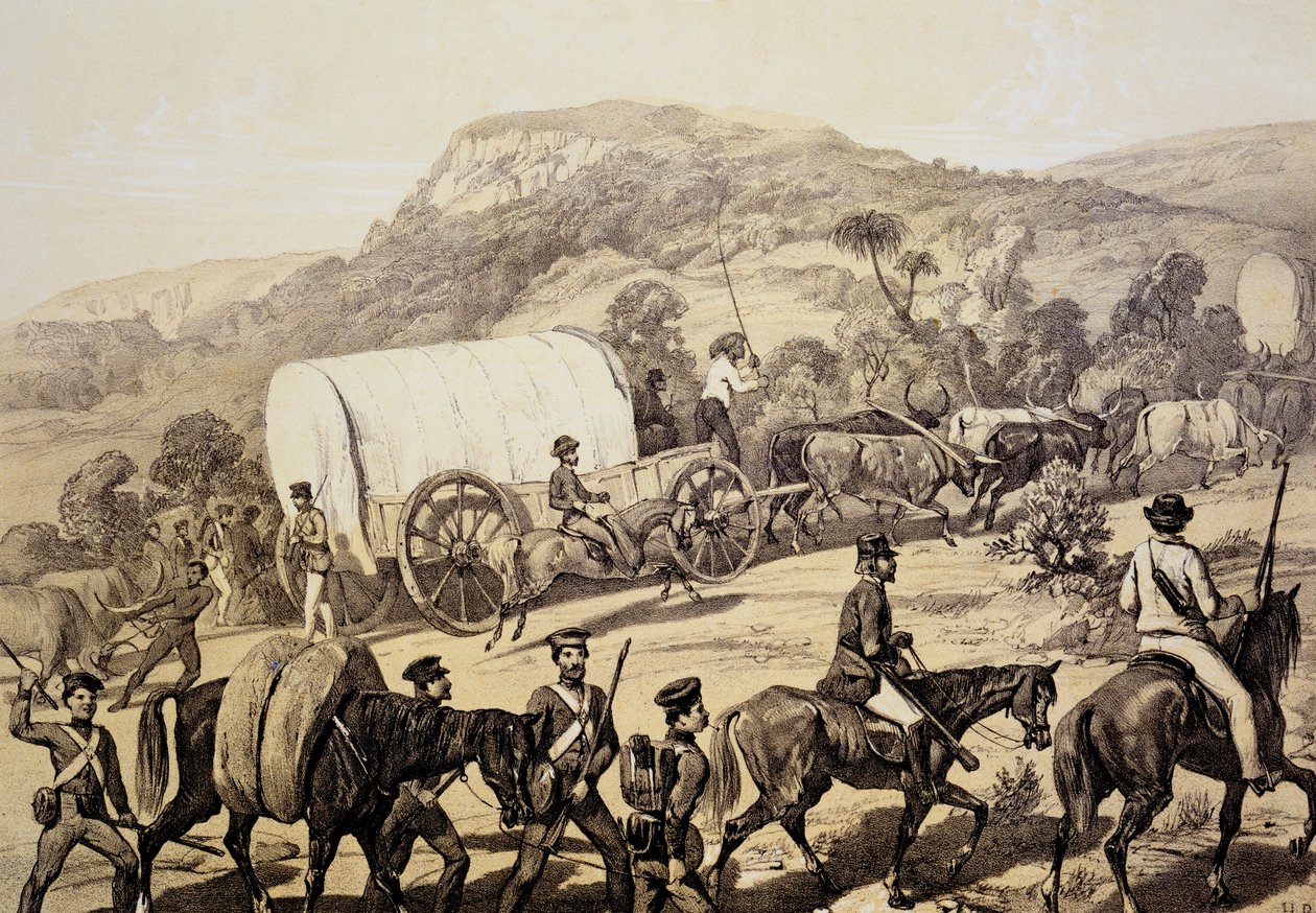 Un convoglio di carri, da Scenes in Kafirland and Incidents in the Kafir War of 1851-53 da English School