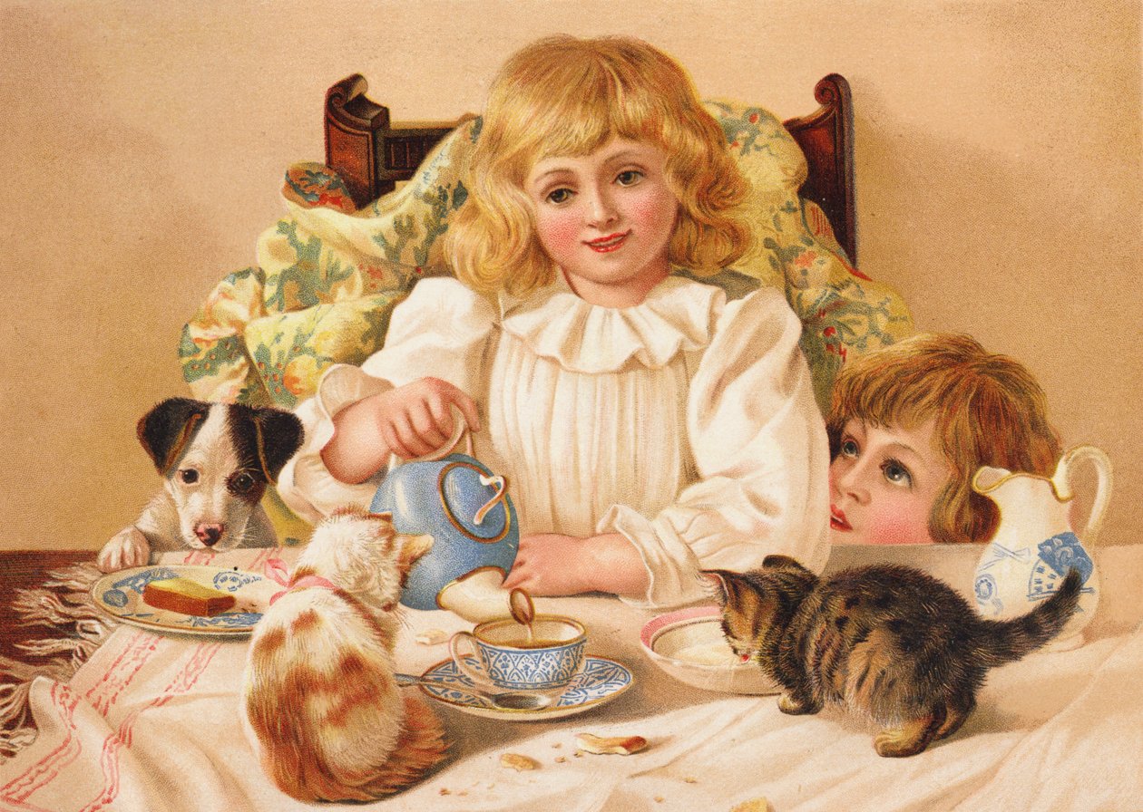 Un tè in famiglia (chromolitho) da English School
