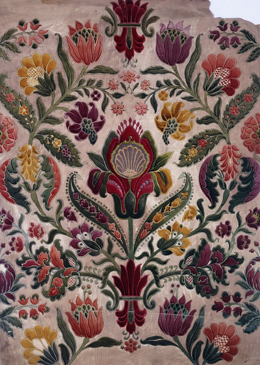 Cartone a colori per arazzo, seta o carta da parati, c.1830-40 da English School